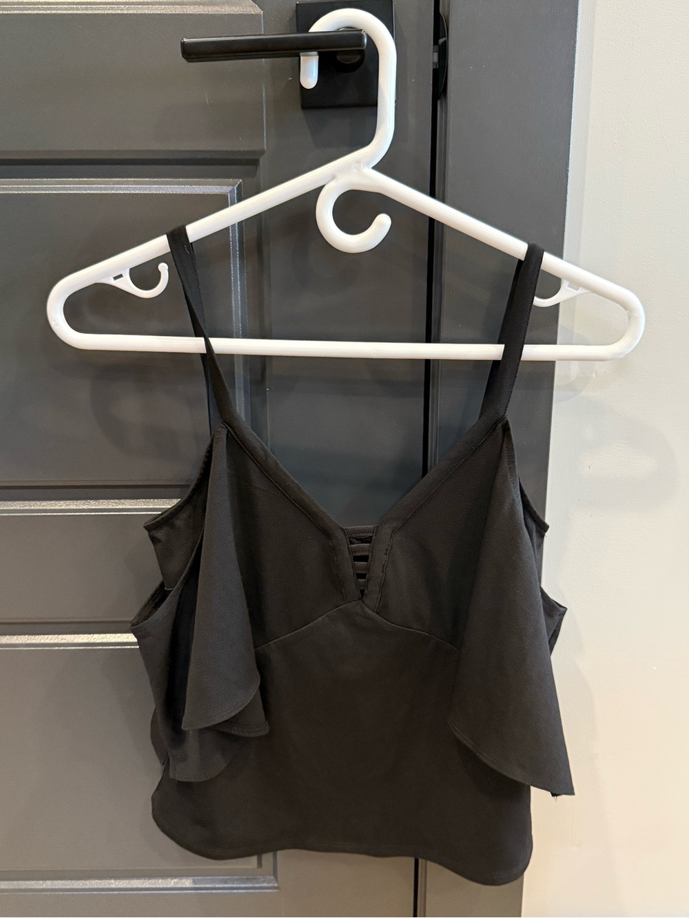 Marciano Black Ruffle Strap Cami Top